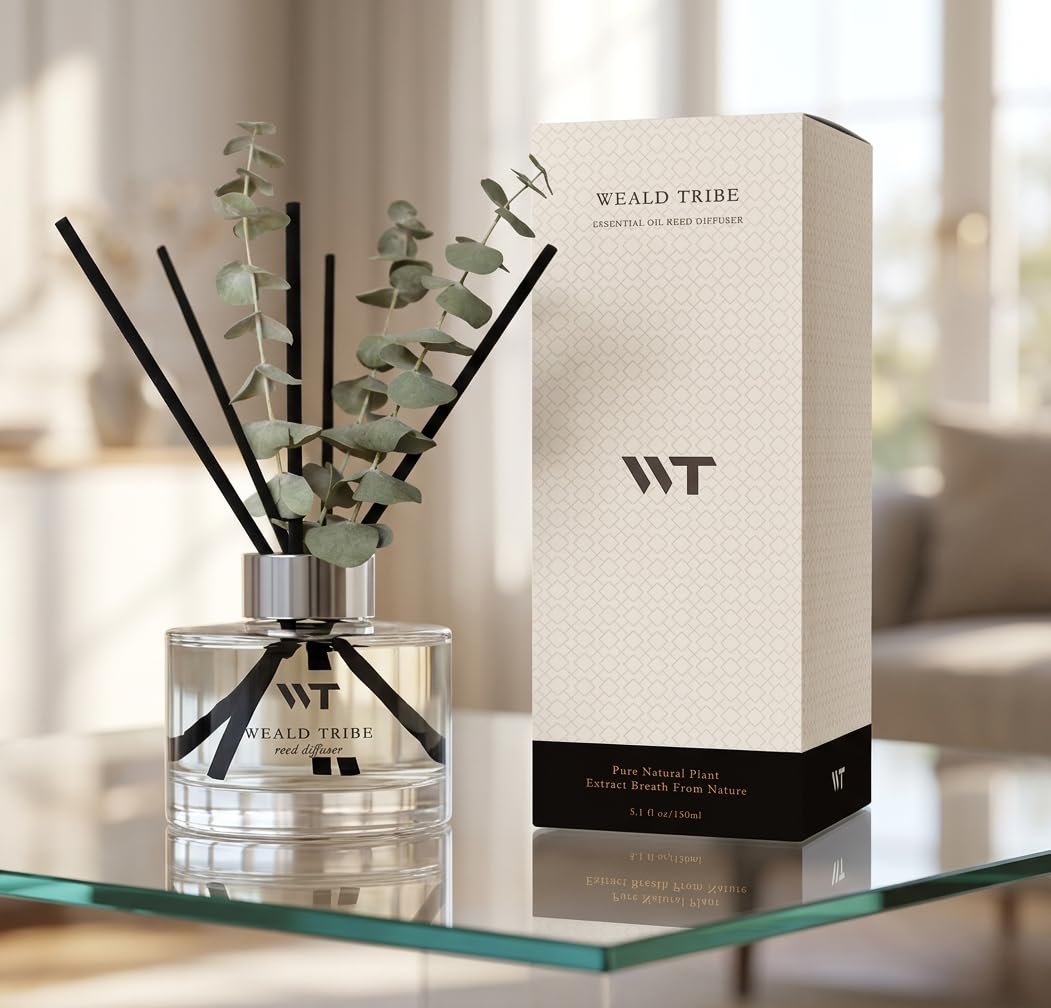 Flower Reed Diffuser Set Wild Eucalyptus Mint Scent for Bathroom Accessories Shelf Decor & Air Fresheners, Sticks Defusers with 5.1 fl oz Essential Oils & Leaves, House Bedroom Office Decor & Gifts