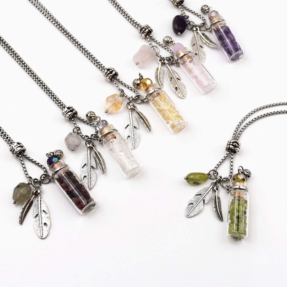CoolDIY Aromatherapy Essential Oil Diffuser Necklace Locket Pendant Stainless Steel Perfume Crystal stone Glass vial Necklace (Multicolor)