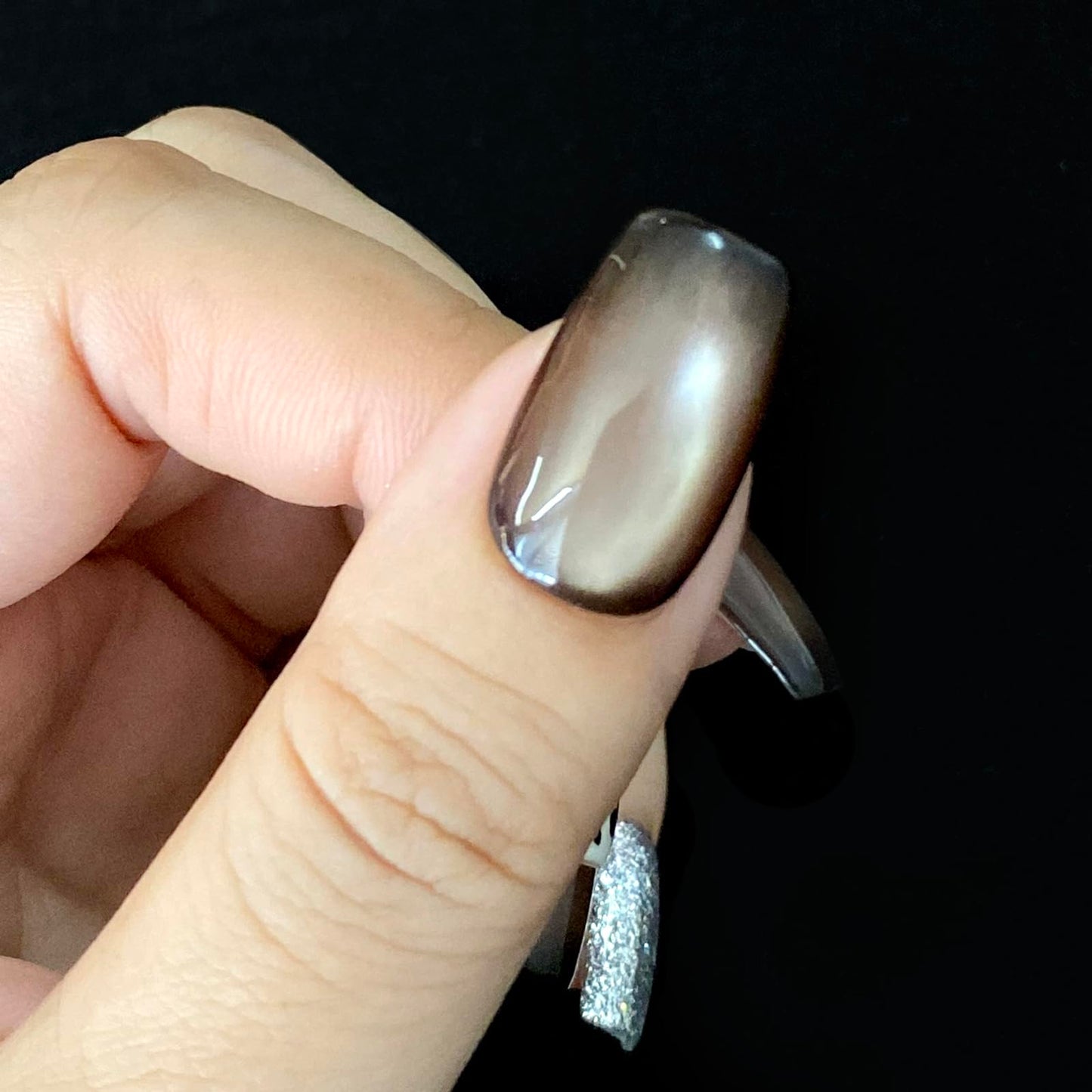 DreamRunNails Handmade Press on Nails, Medium Almond Glue on Nails, Glossy Finish False Nails, Bronze and Leopard Print with Silver Glitter, Reusable Acrylic Fake Nails