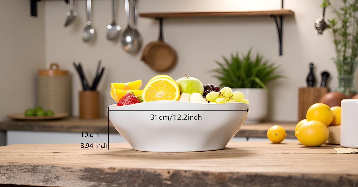 SIEBOLD 12.2'' Fruit Bowl for Kitchen Desktop, Modern Art Bowl,120oz Large Capacity,Can hold up to 10 full-size Baguettes, Grapes,Bananas, Pineapples