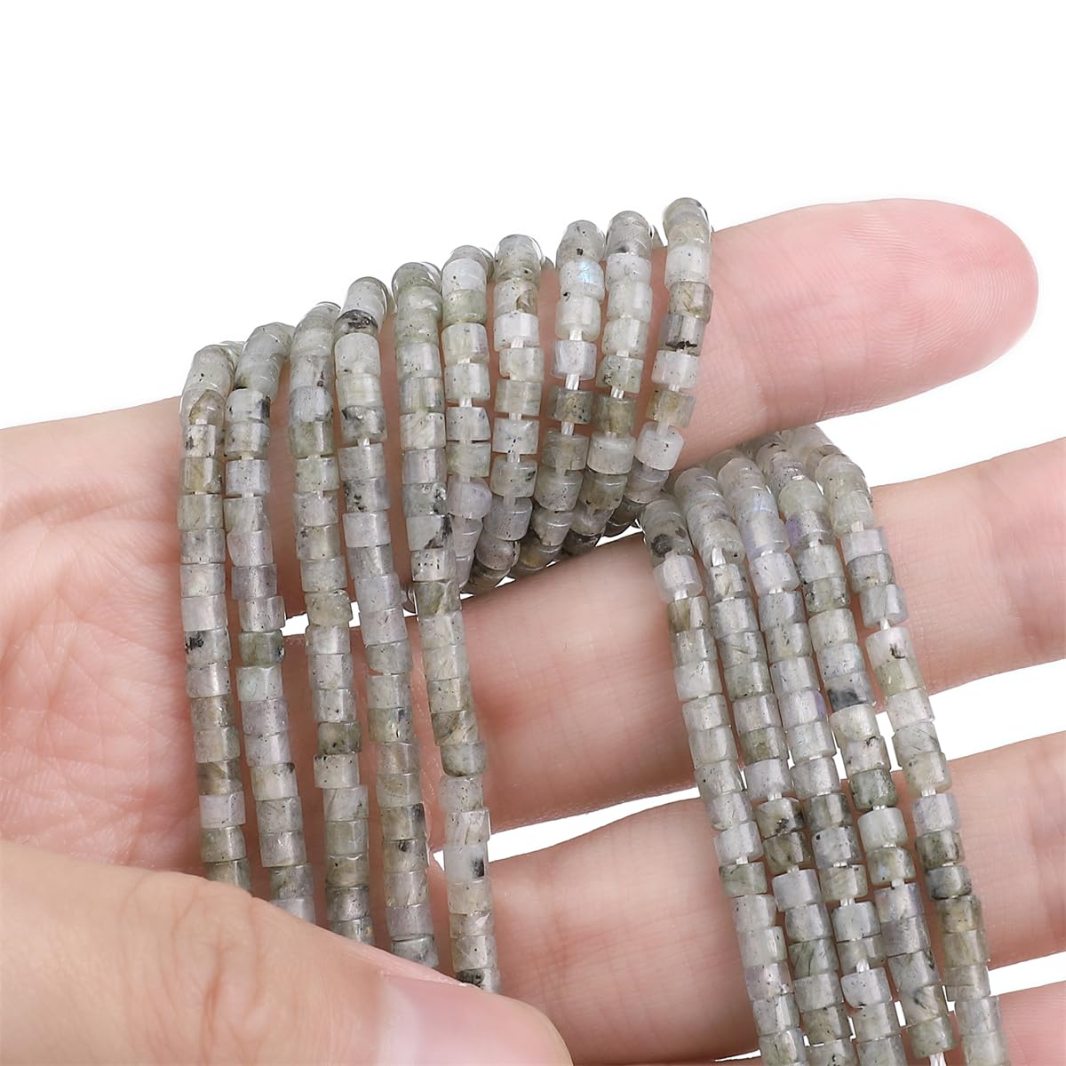 BEADIA Natural Spectrolite Spacer Beads Caps Flat Round Loose Beads for Beading Jewelry Making 3mmx2mm 38cm