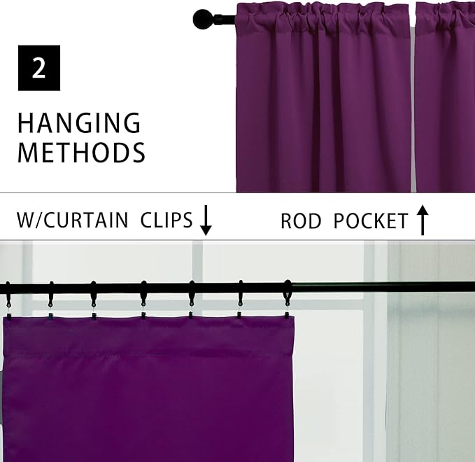 Pickluc Purple Cafe Half Window Curtain - 24" Length, Rod Pocket Small Kitchen Curtain, Blackout for Small Window, 30" Wide x 24" Long, 2 Panels