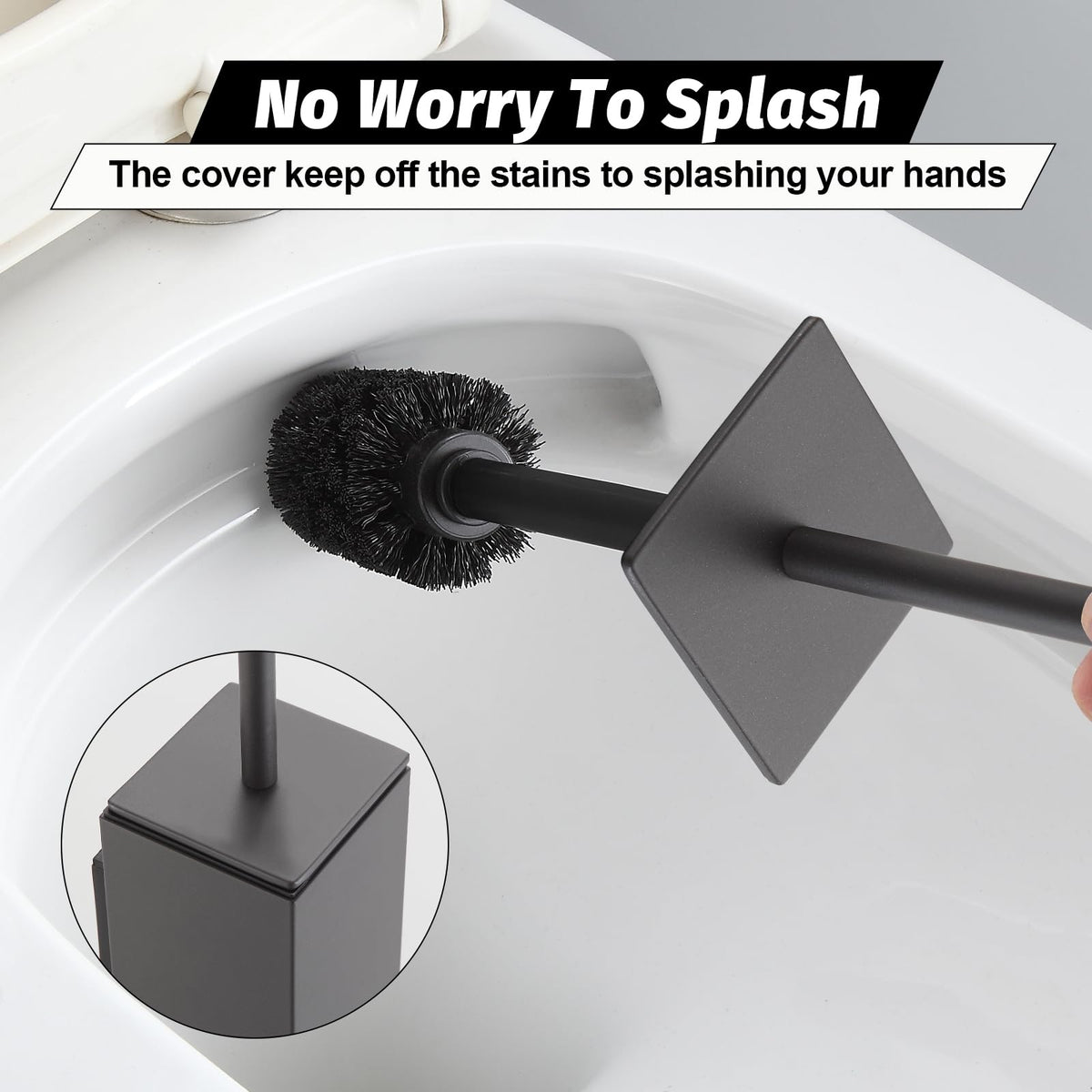 Toilet Brush and Holder Set Gun Grey Wall Mounted for Bathroom Square Design