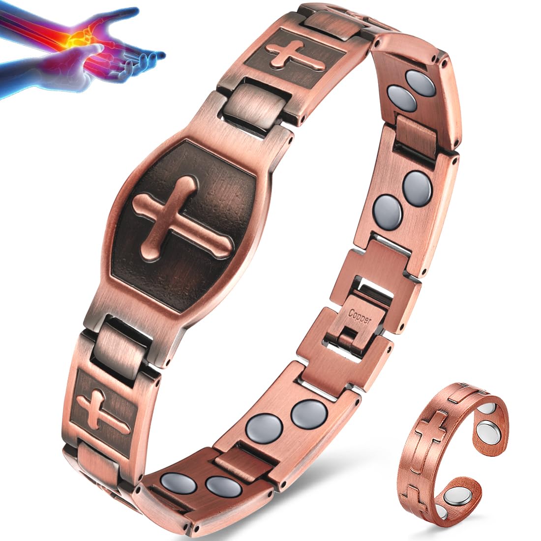 Vicmag Men Copper Bracelet Double Row 100% Solid Pure Copper Jewelry Gift with Adjustment Tool