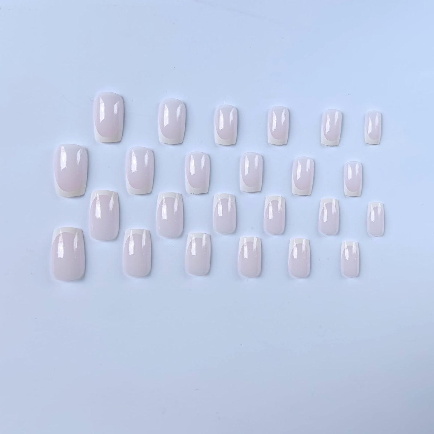 Medium Square Press On Nails French Tip Fake Nails Nude False Nails With Design Cute Glue On Nail Full Cover Stick On Nail Acrylic Artificial For Women DIY Manicure Art Decoration 24Pcs