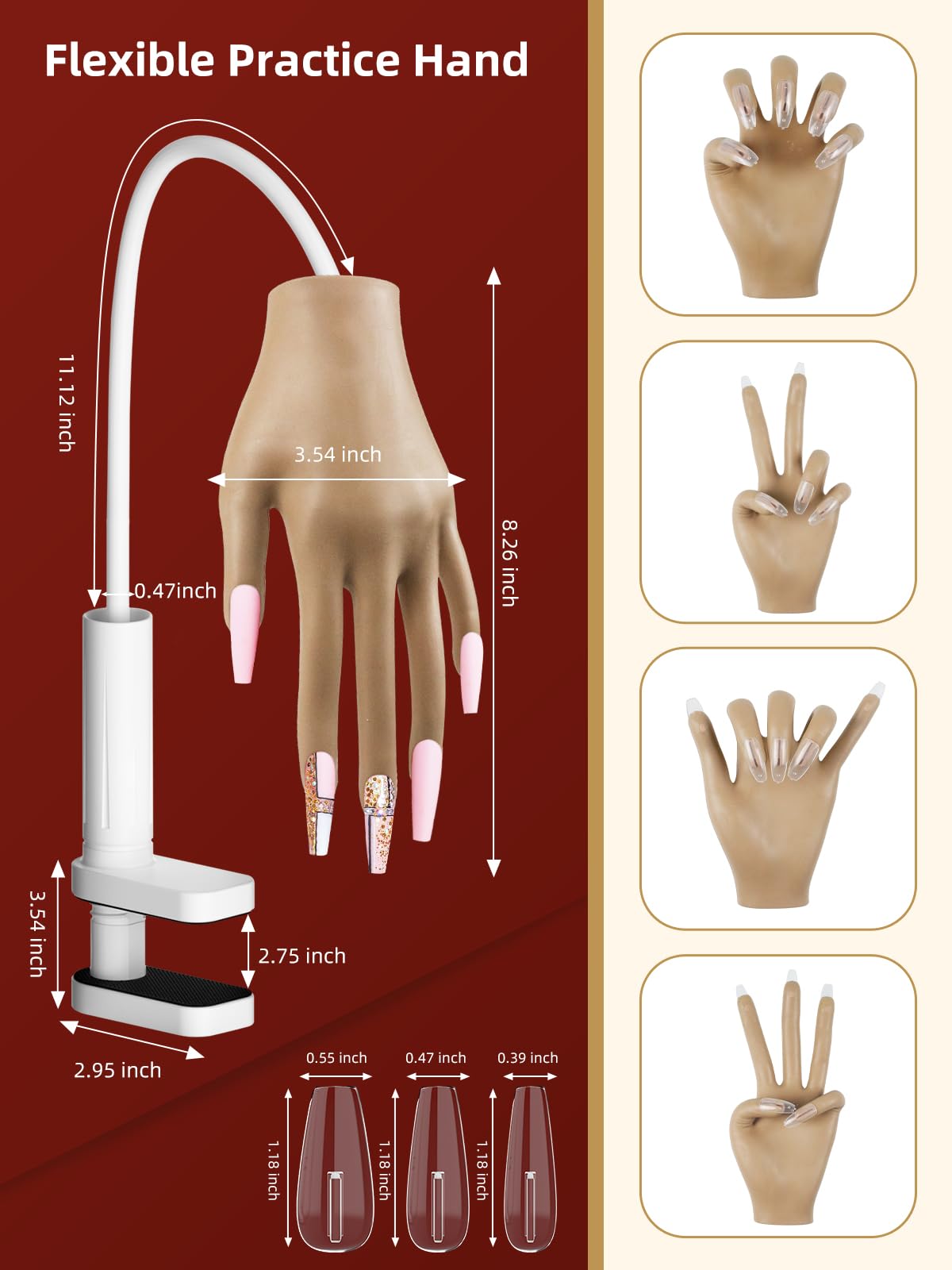 Practice Hand for Acrylic Nails - Nail Tips Won't Fall off Fake Hand - Flexible Movable Nail Practice Hand - Mannequin Hand For Nails - Nail Hand for DIY Nail Manicure
