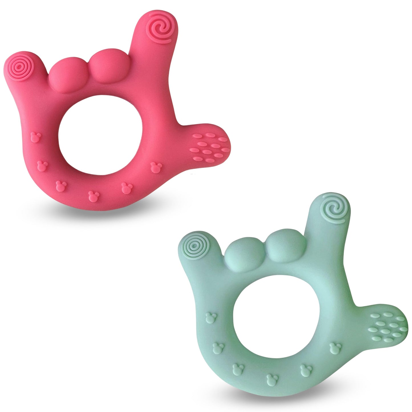 Set of 2 I Love You Silicone Hand Teether, Teethers for Babies 3-6 Months, Soft Teething Toys 6-12 Months bpa Free, Massaging Teething Relief