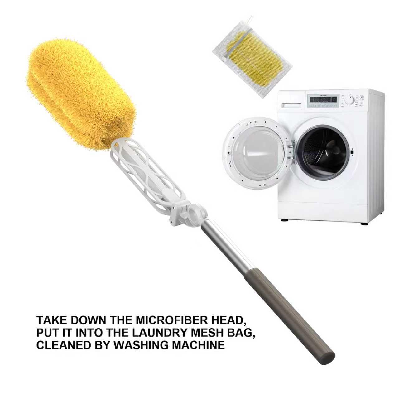 EHOMGUI Long Handle Dusters for Cleaning with 2 Replacement Heads, Washable Cleaning Duster Kit with Laundry Mesh Bag, Cobweb Duster, Extendable Dusting Tool for Home and Office