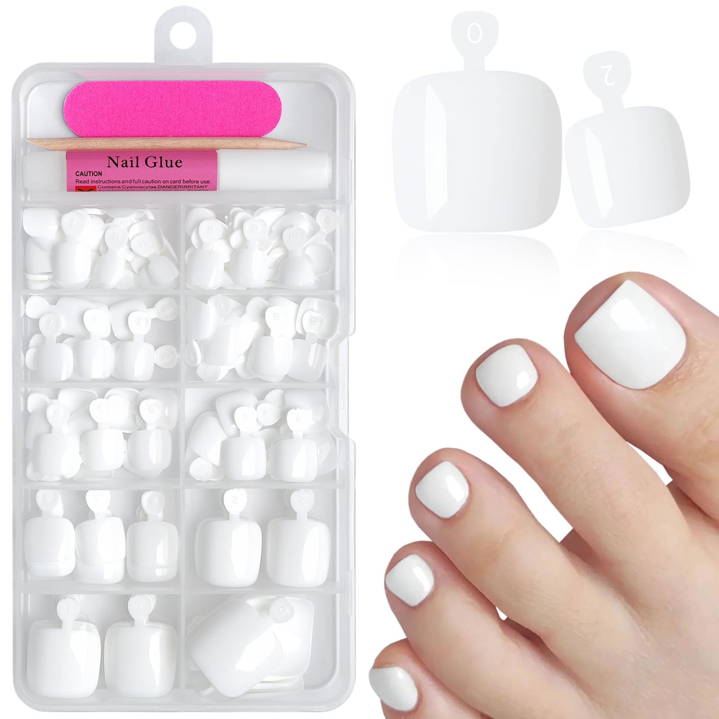 EternalClassic 144pc Press on Toenails for Women Toe Nail Press ons Short Square with Glue&Jelly Glue, White Fake Toe Nails Glue on Toe Nails, Full Cover Acrylic Artificial Toe Press on Nails