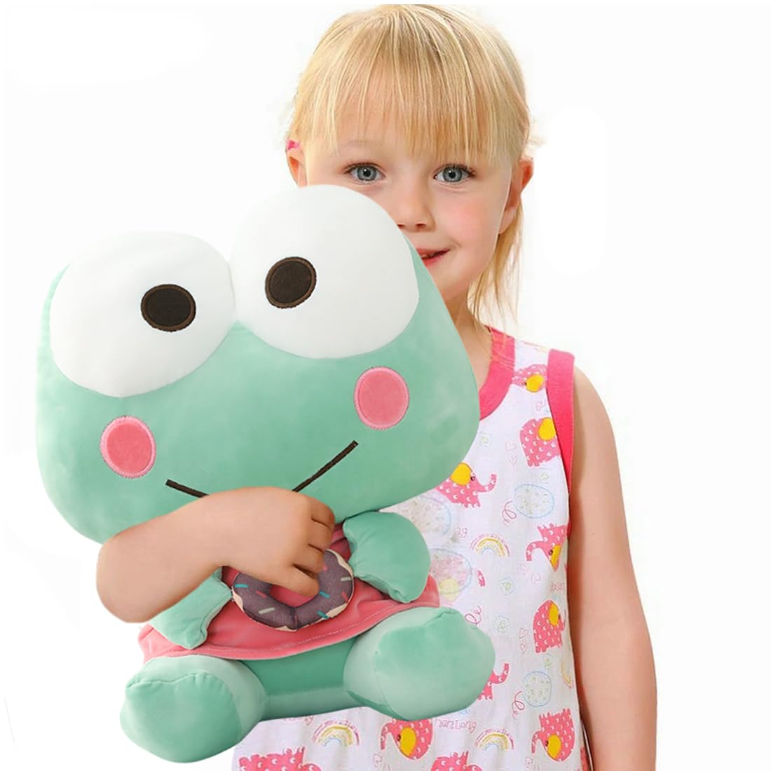 ELAINREN Cuddly Stuffed Frog with Donut,Ultra-Soft Green Froggy Plush Toy Kawaii Fernando Frog Plushie Doll Gifts/13.8''