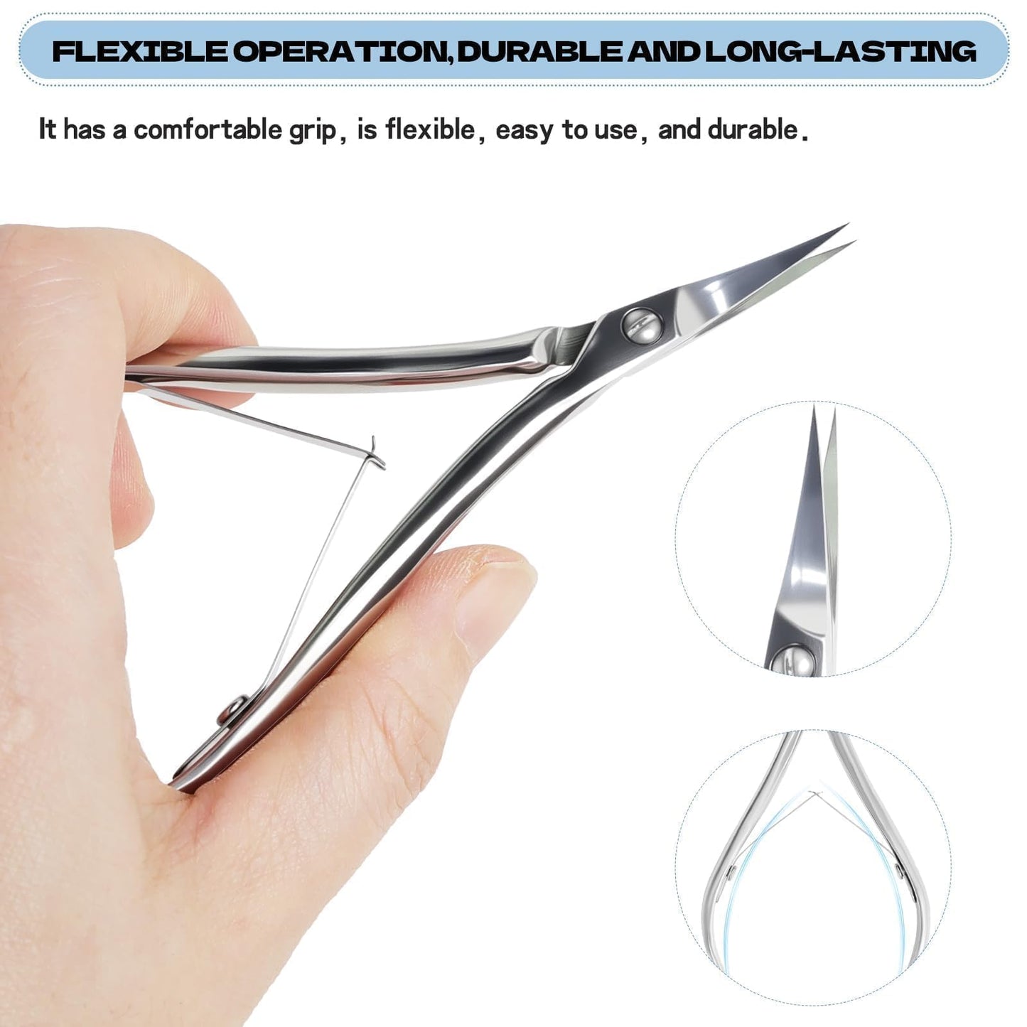 Criyar Professional Surgical Grade Cuticle Nippers - High Heat Treated Stainless Steel Cuticle Trimmer with Double Spring - Ultra Sharp Dead Skin Remover Scissors for Manicure & Pedicure (Silver)