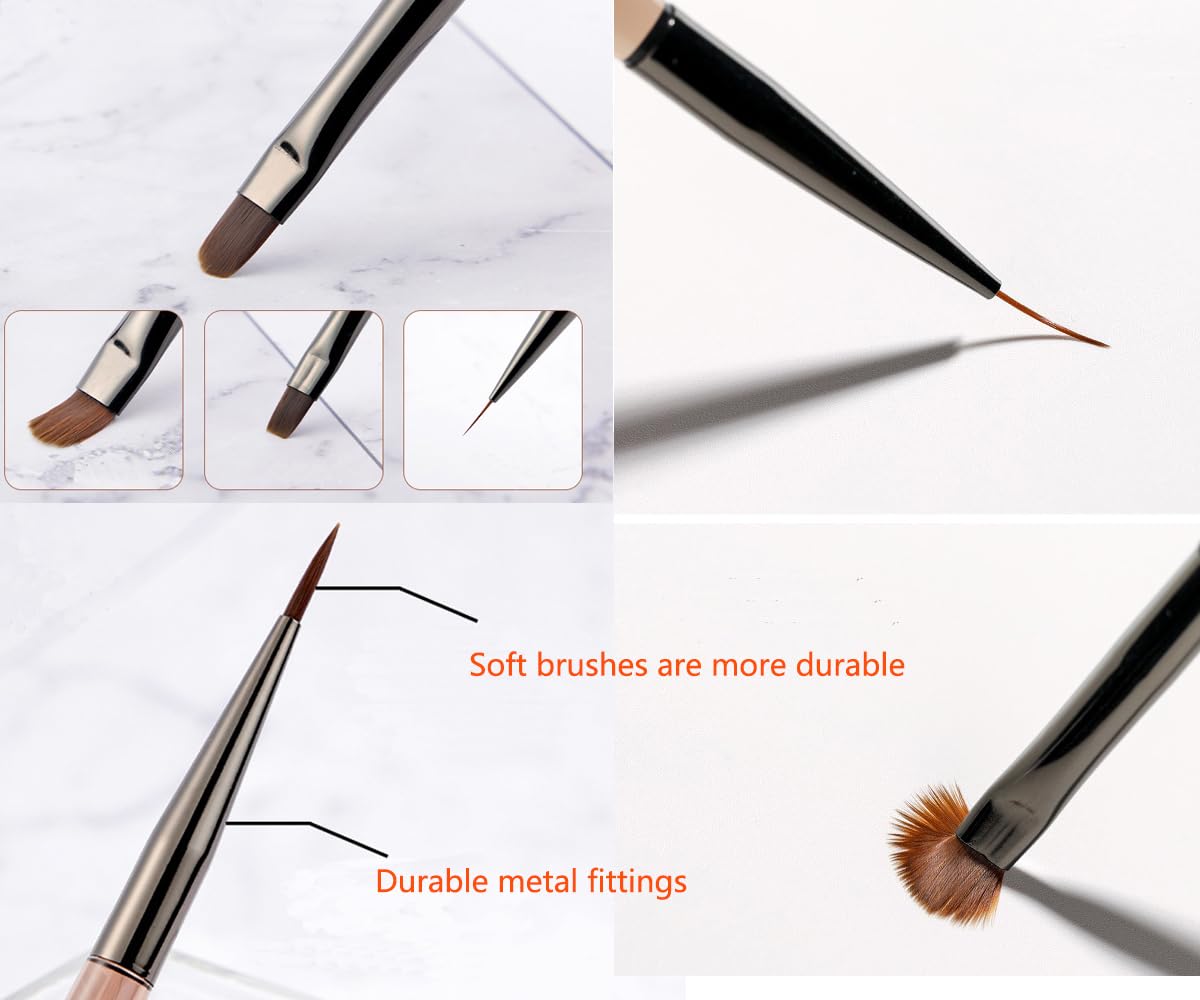MIKOWEN 9PCS Nail Art Brushes Nail Art Tool Set Striping for Long Lines Nail Drawing Pen For Nail Design Brushes for Gel Polish Clean Up Brushes 3D Nail Art Decorations for DIY Manicure, Brown
