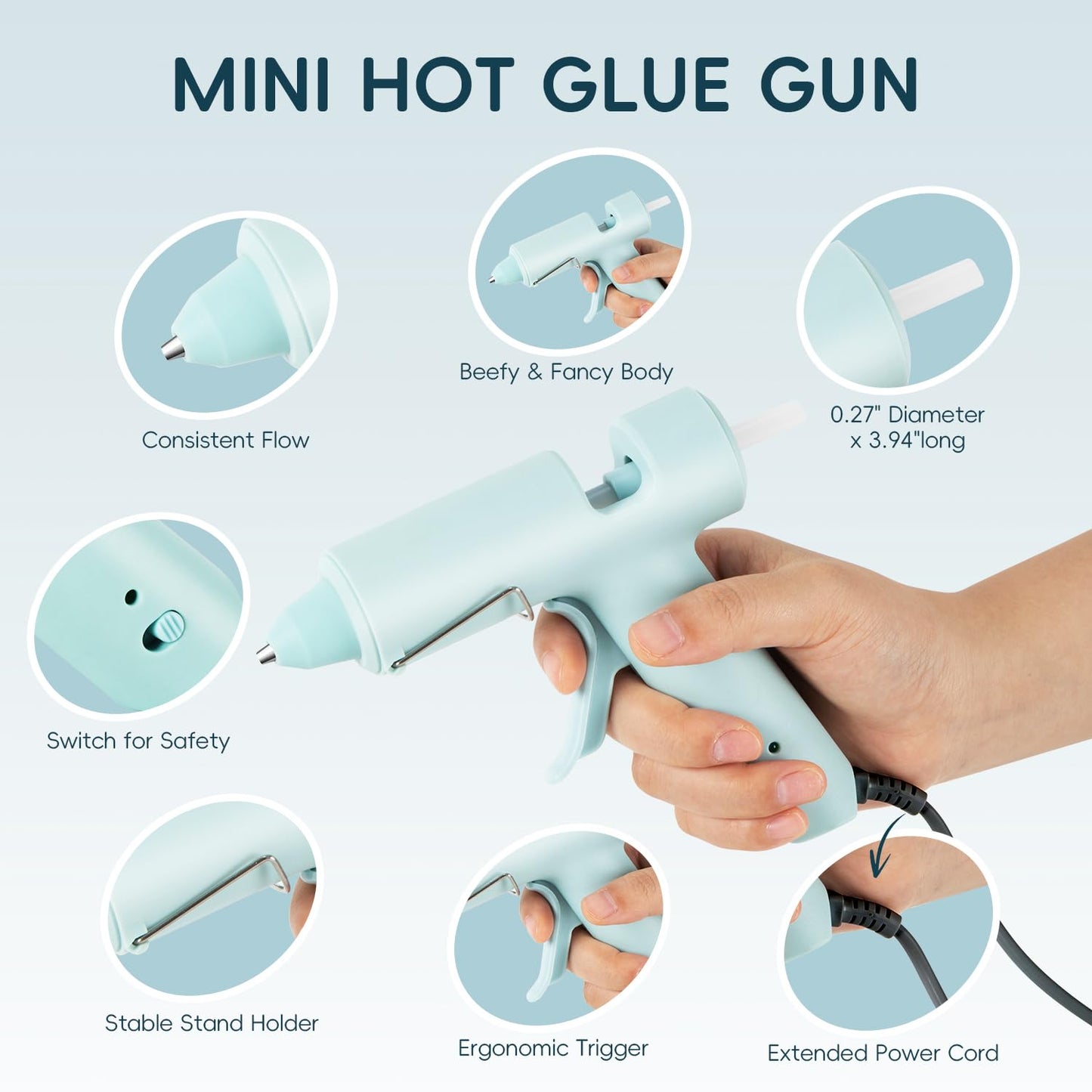 Hot Glue Gun, Mini Hot Glue Gun Kit with 30 Glue Sticks, Consistent Flow, Fast Heating& Ergonomic Design for School Arts& Crafts, DIY Projects and Home Repairs& Decoration