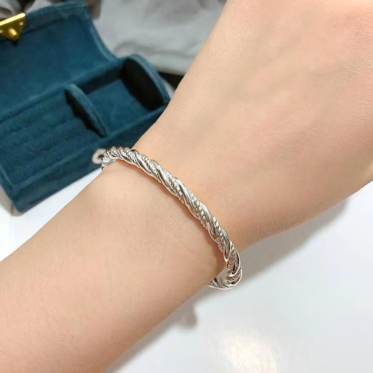 Handmade 925 Sterling Silver Bangle Bracelets For Women Twist Weave Bangle Bracelets Layered Braid Cuff Bangles Open Adjustable Bangle Bracelets For Women Minimalist Statement Bangle Christmas Gifts