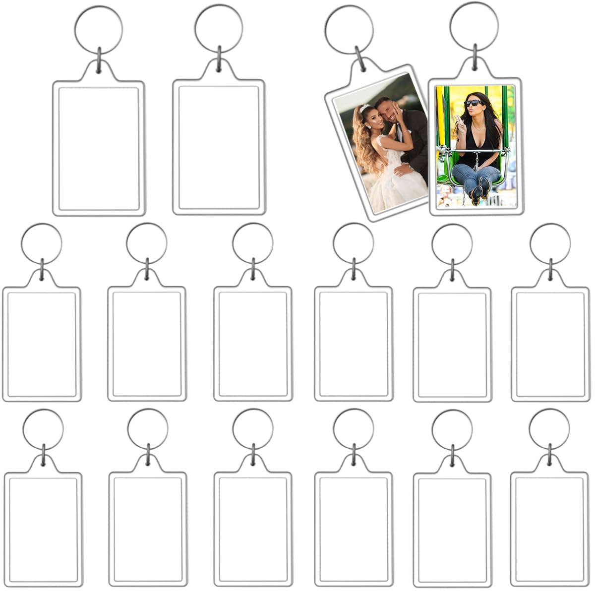 BOYIVI 16PCS Acrylic Photo Frame Keychain Holder Insert Blank Keyring Clear Picture Keychains for Customize DIY Craft Photo Display