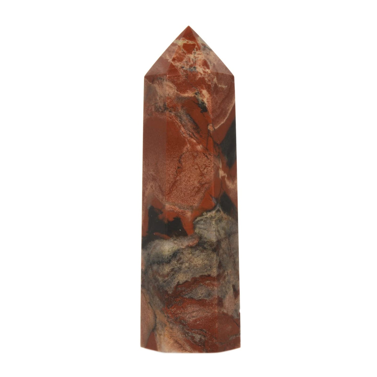 Large Red Flame Jasper Gemstone Crystal Pointed Hexagonal Tower Reiki Chakra Faceted Prism Wand Stone Home Decor