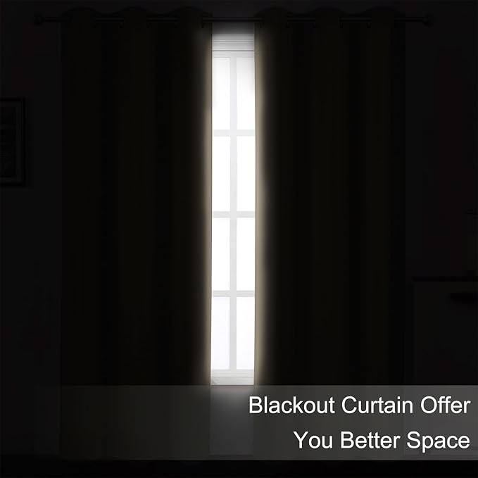 LEMOMO Khaki Blackout Curtains 66 x 63 Inch Length/Set of 2 Curtain Panels/Thermal Insulated Room Darkening Blackout Curtains for Bedroom
