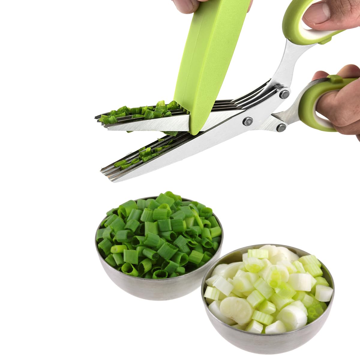 5-Blade Herb Scissors, Kitchen Shears, Seafood Scissors, Onion Holder Slicer and Potato Crinkle Cutter, yamesu Kitchen Gadget Salad Herb Tools 5 Sets