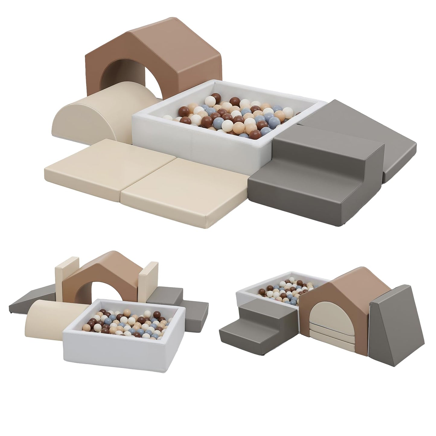 JungleDove 7Pcs Climbing Toys for Toddlers: with a Square Ball Pit for Toddlers - PU Leather Foam Climbing Blocks - Indoor Soft Play Set with Slide and Stair（NO Balls）