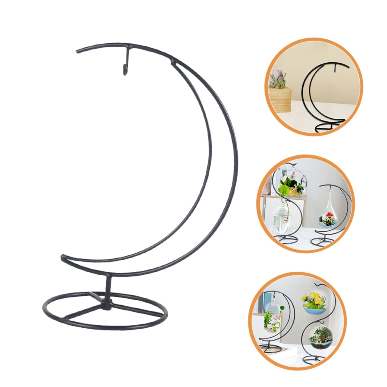 Cabilock Iron Half Moon Ornament Display Stand for Hanging Plants and Glass Terrariums Sturdy Decorative Rack for Home Office Party Compact Modern Design Organizer