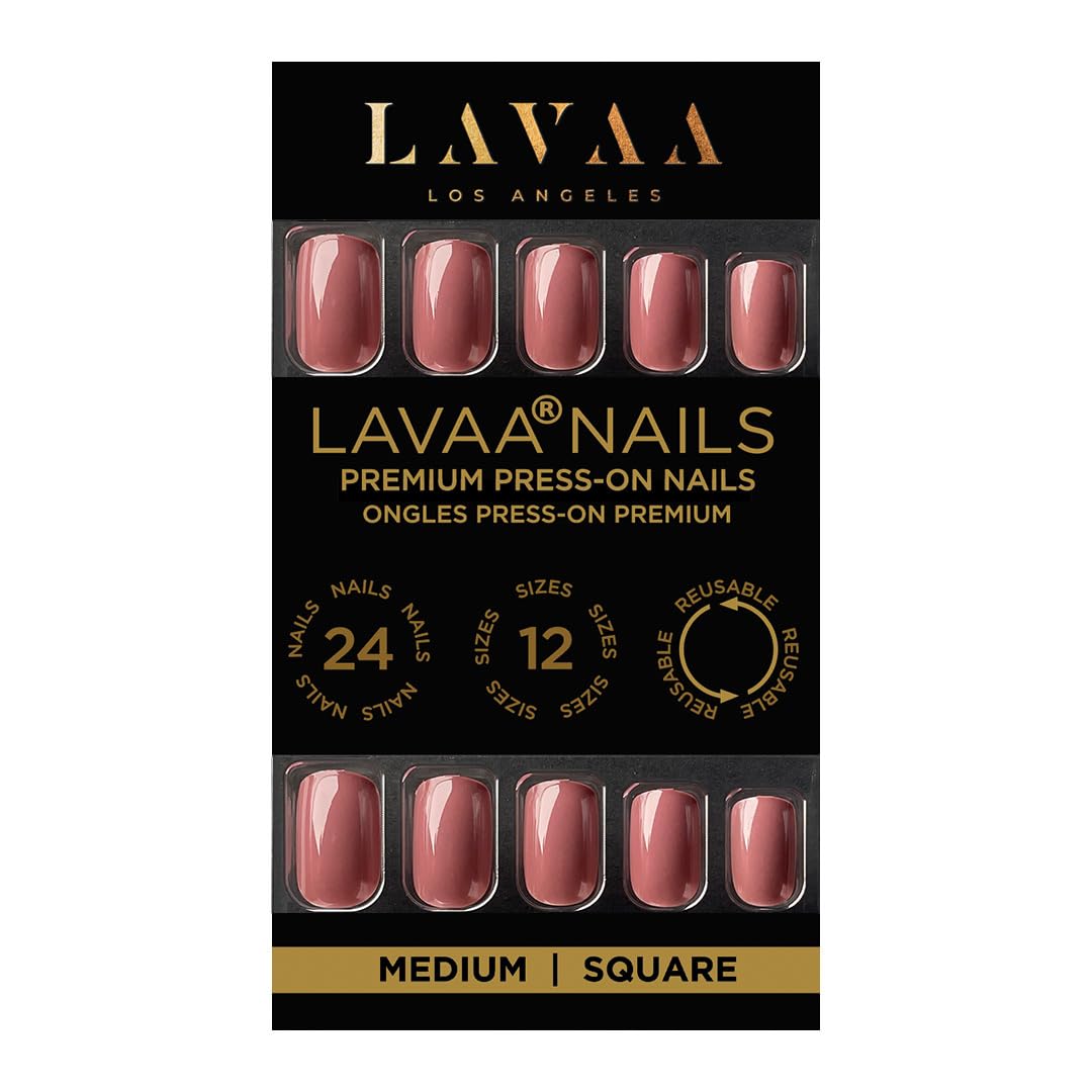 COFFEE DATE Press-On Nails by Lavaa Beauty | Medium Square | Glossy Brown Nude Nails