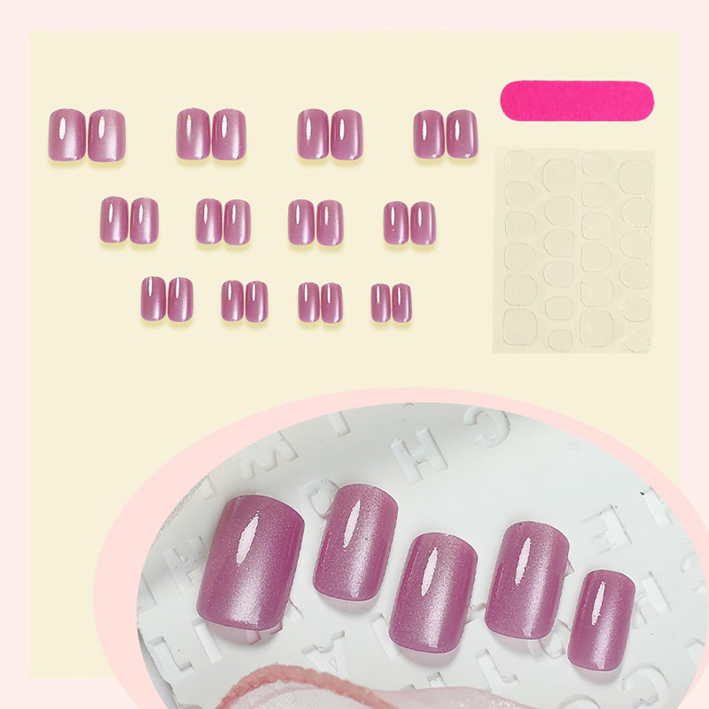 Short Square Press On Nails Pink Purple False Nails Glitter Fake Nails Press Ons Full Cover Stick On Nails Glossy Reusable Artificial Glue On Nails For Women Nail Decorations