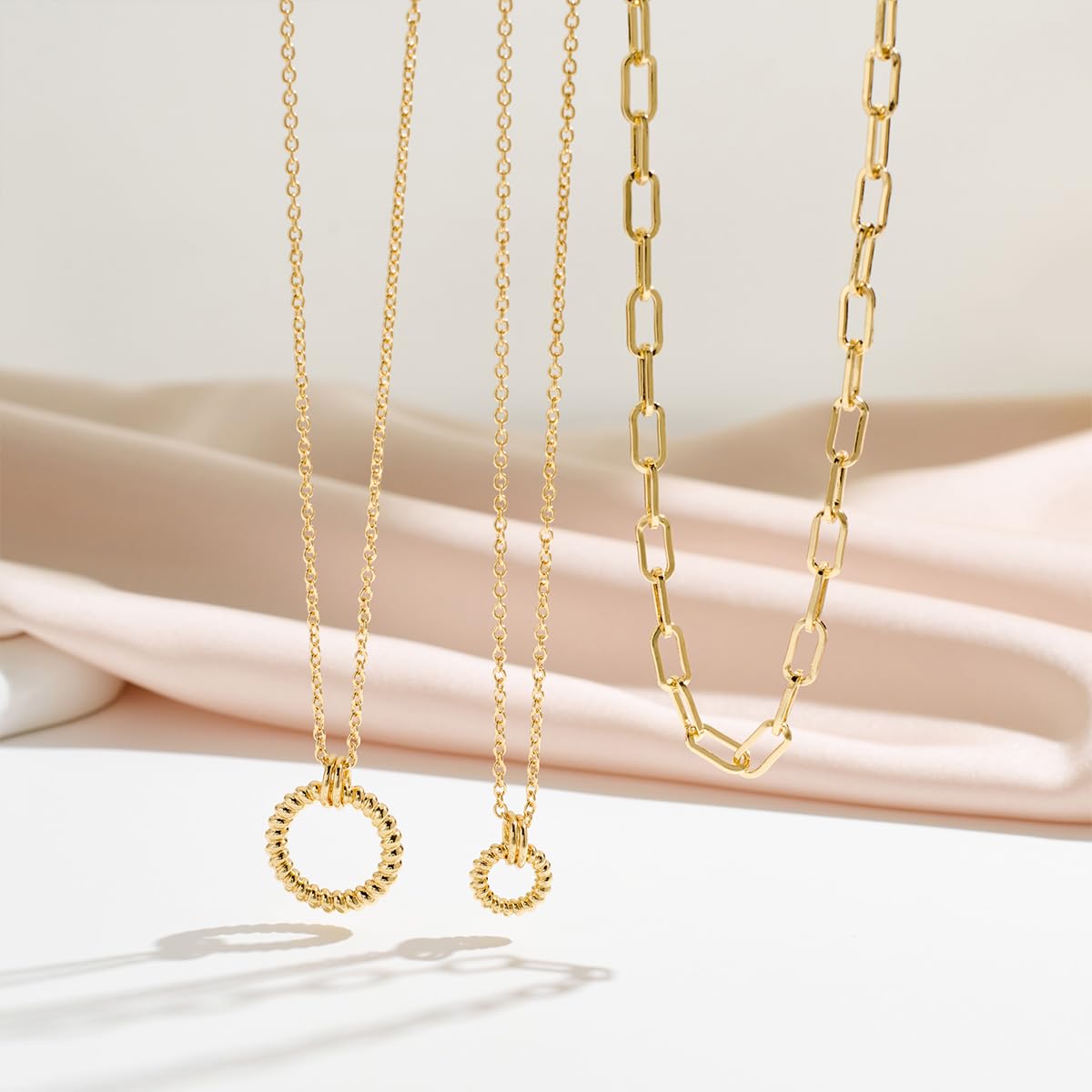 CUFELMU Gold Layered Necklace Set for Women 3 Pcs Chain Choker Circle Pendant Necklaces Trendy Stackable Jewelry Gift