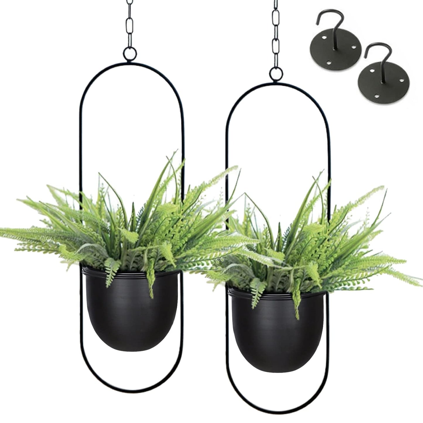 Eco Joy Shineloha 2 Pack Hanging Planters for Indoor Plants with 5.5" Pot + Ceiling Hook | Black Hanging Planter, Metal Plant Hanger, NO Plant incld