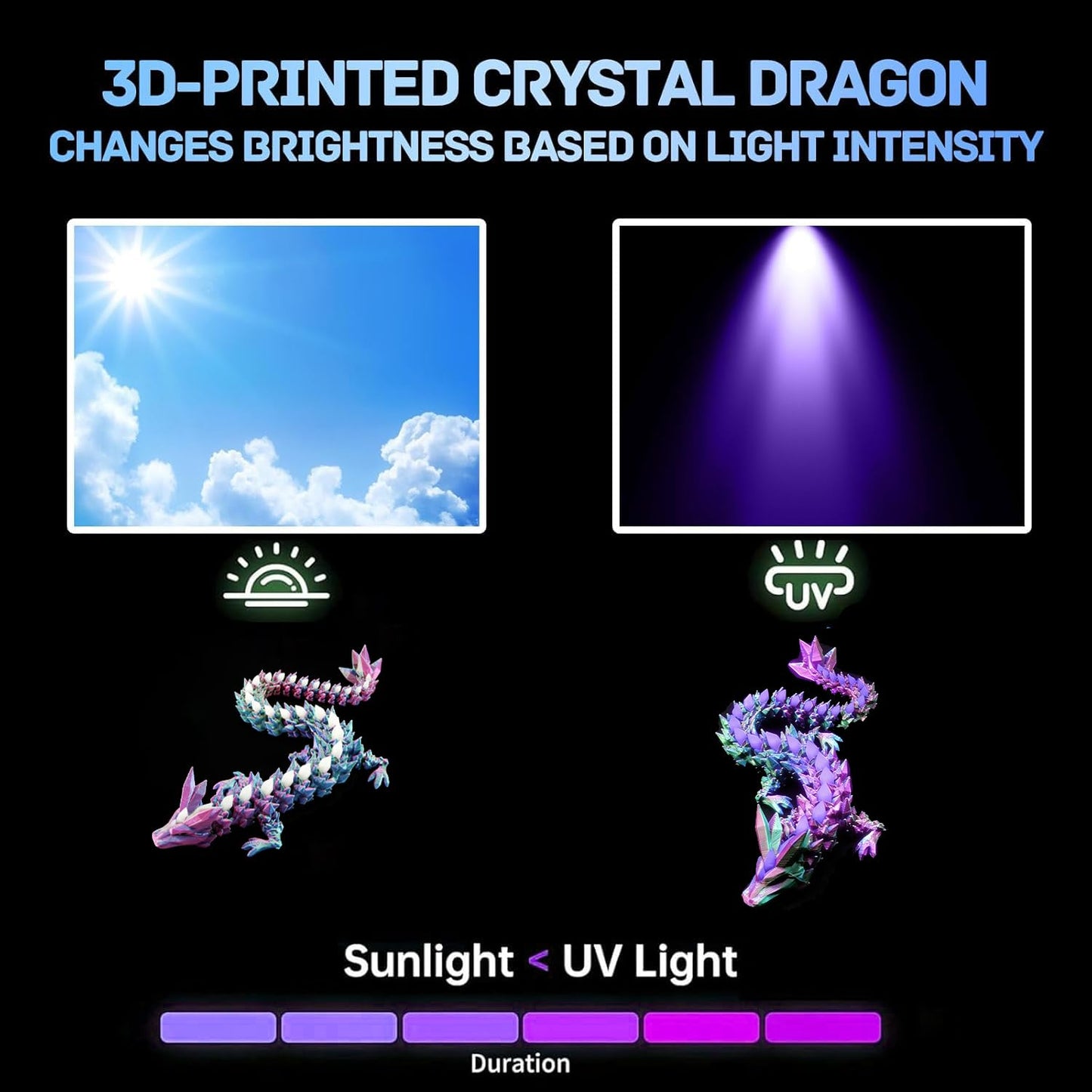DEFORAGE 3D Printed Dragon Decoration, Glacier Crystal Dragon Glow in the Dark 3D Printed Animal Model, 3D Printed Dragon Statue Executive Desk for Home Office Decor Executive（Sky Blue&Rose red）