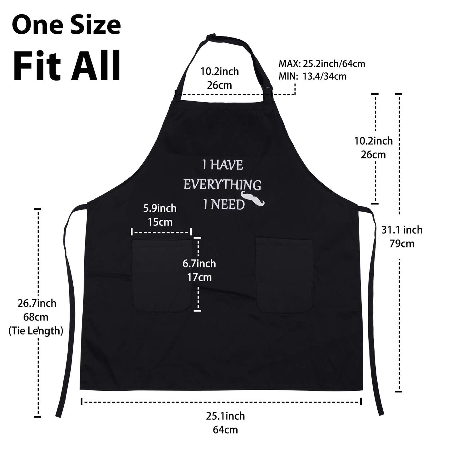 YIKA® Apron Couples, Valentines Day Gifts for Couples: Waterproof Aprons for Women Men, with Adjustable Neck Strap with Extra Long Ties, 2 Pockets (Black)