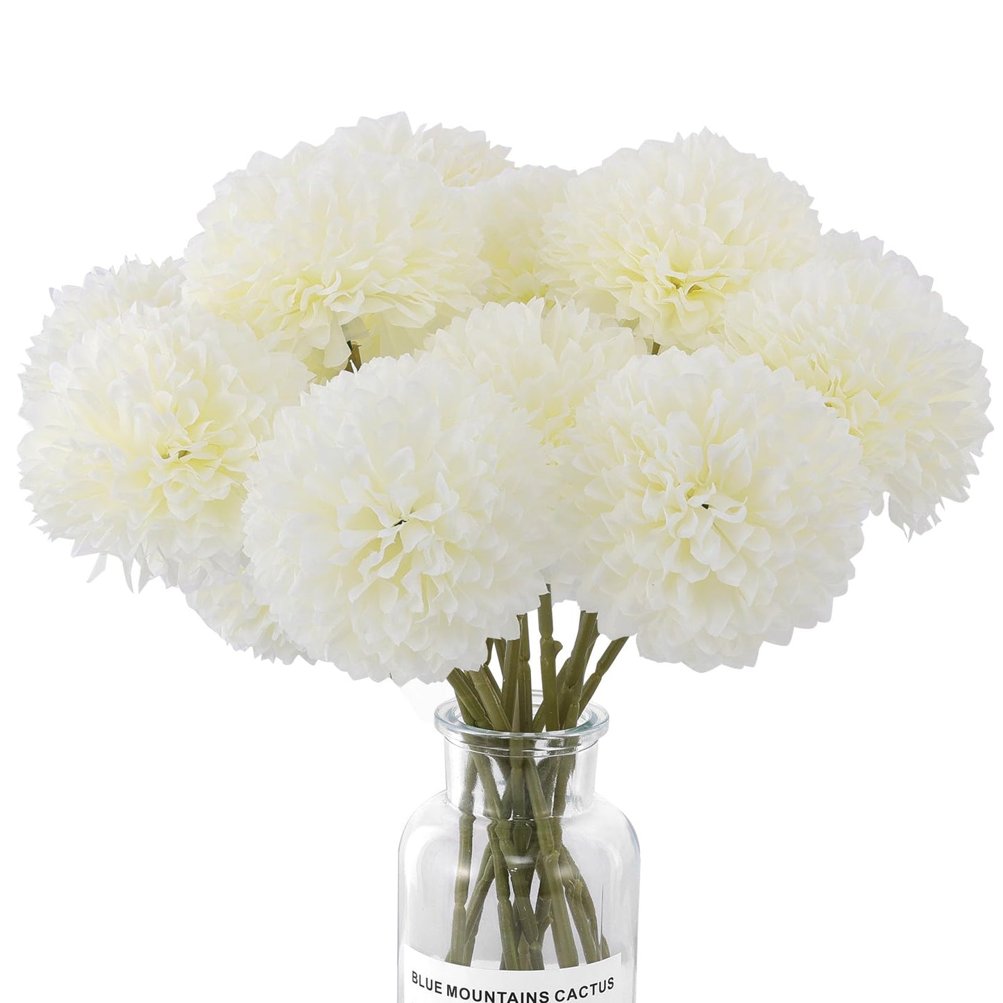 Rowfad 12 Pcs Artificial Chrysanthemums Flowers Silk Ball White Flowers Fake Mums Spring Flowers for Valentine‘s Day Wedding Home Decor (12, White)