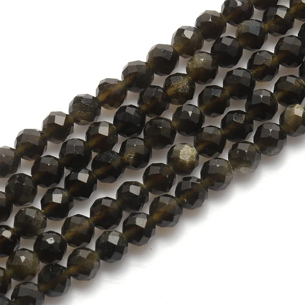 Song Xi 120pcs 3mm Natural Gold Obsidian Gemstone Beads Faceted Round Loose Stone Beads for Jewelry Making