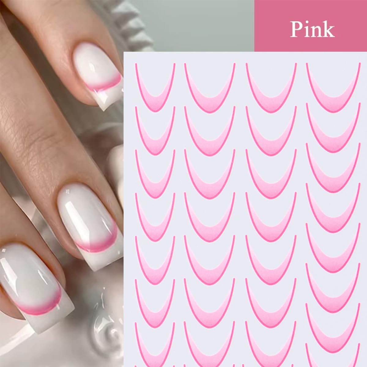 Gradient Colorful French Line Nail Art Stickers - 3D Self-Adhesive Tips Guides, Stripe Curved Lines Designs Transfer Decals for DIY Stencil Tools - 6Pcs