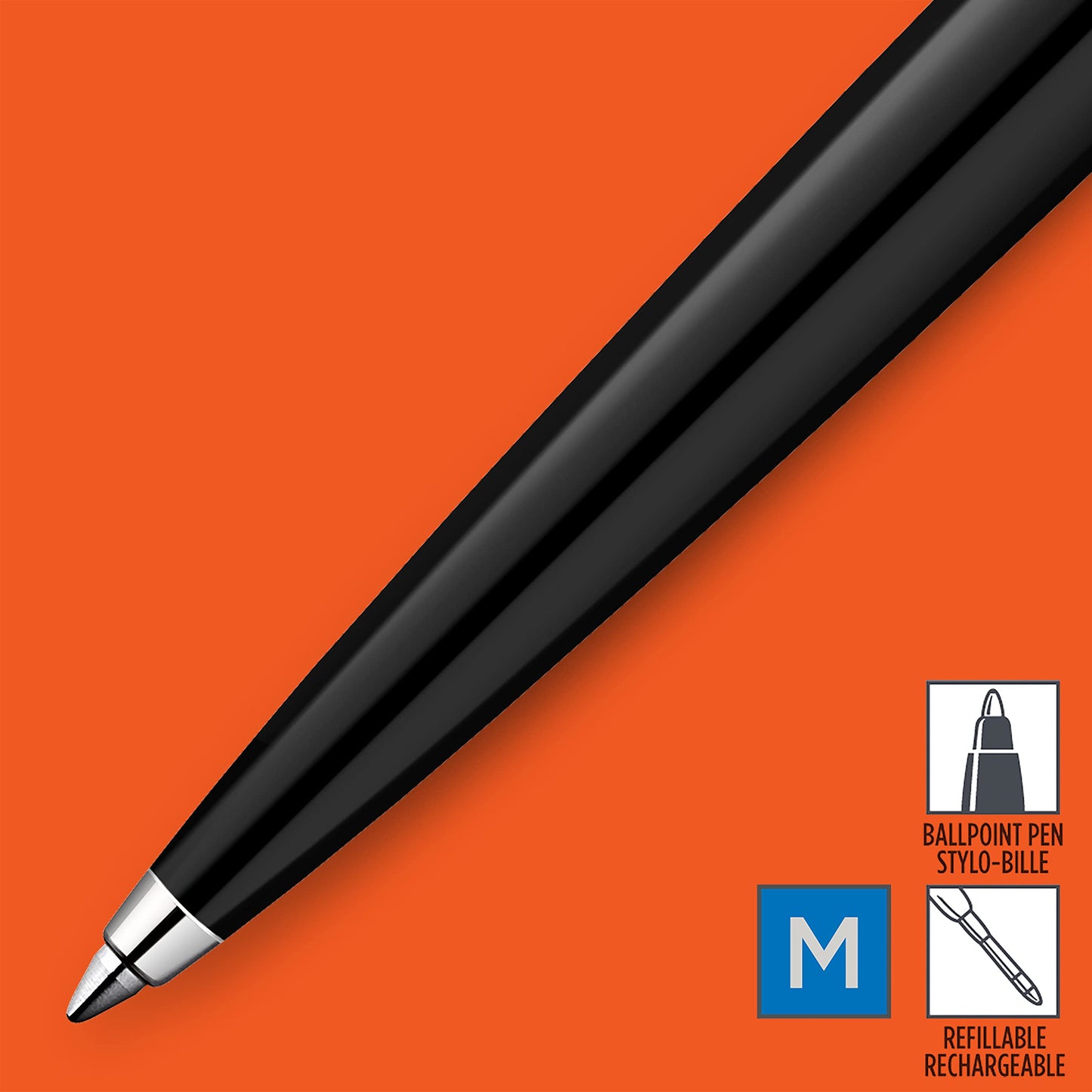 Parker Jotter Originals Ballpoint Pen, Classic Black Finish, Medium Point, Blue Ink, 1 Count - Signature Retractable Design