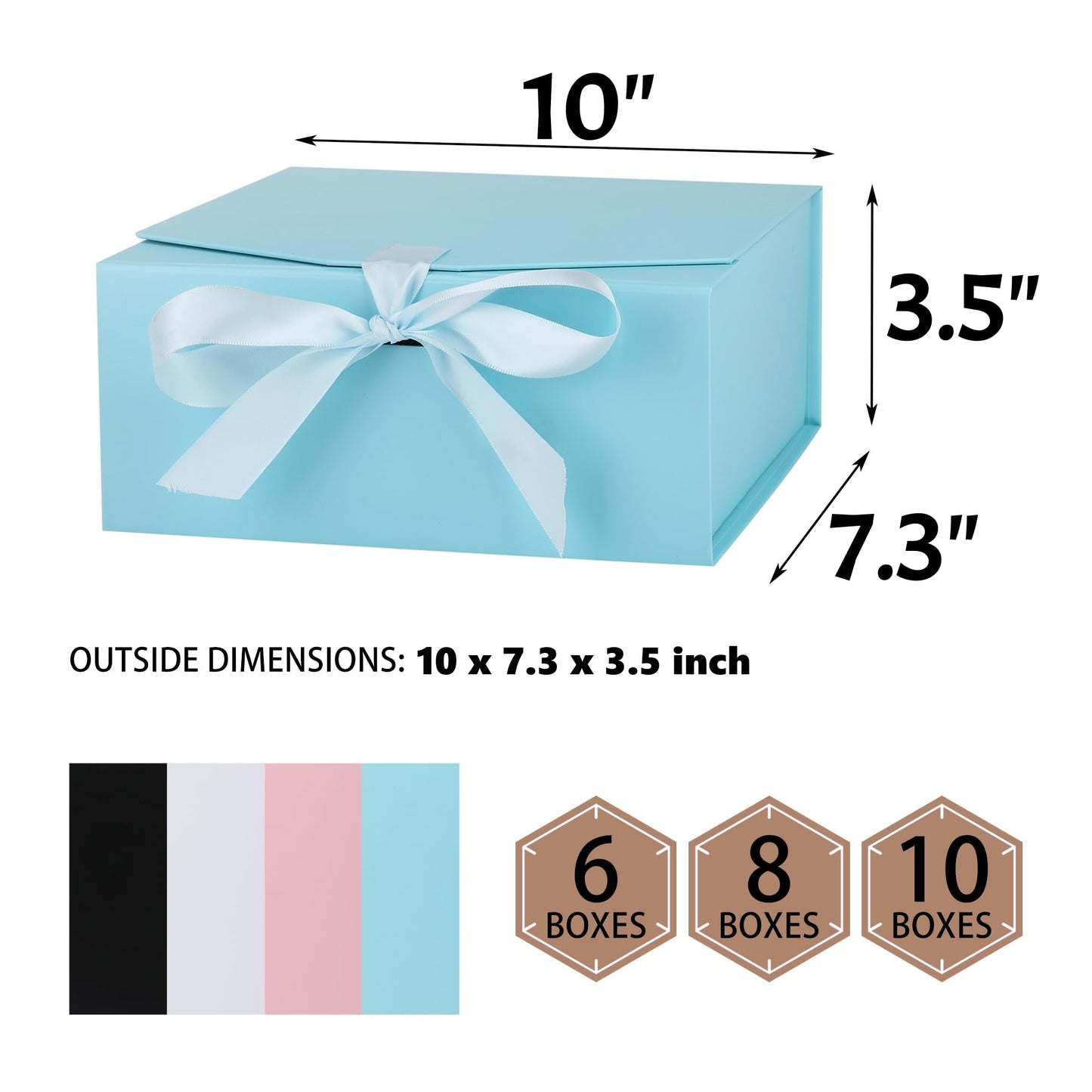 OEMVALATY 8-Pack Gift Boxes,10x7.3x3.5 Inch Magnetic Gift Boxes with Lids for Presents,Blue with Ribbon, Bridesmaid Proposal Box for Wedding, Storage, Birthday