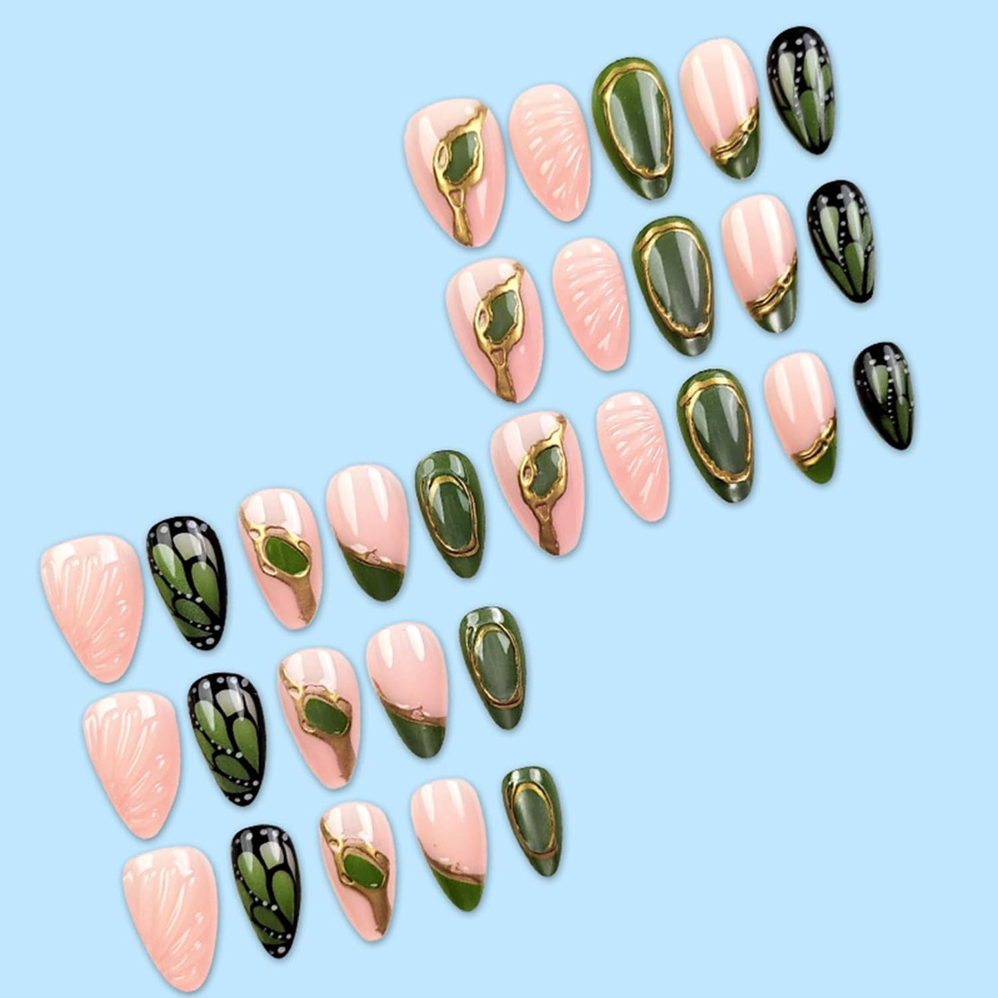 30 Pcs Irregular French Tip Press on Nails 3D Stripe Fake Nails Short Oval Acrylic Glue on Nail Mirror Full Cover False Nail for Women