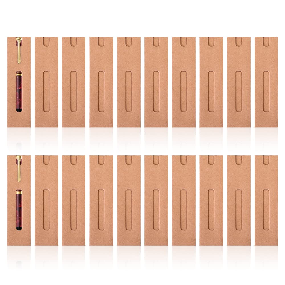 20Pcs Single Pen Sleeve Case Holder, Single Pen Pouch with Window for Display, Single Pen Protector Made of Paper, Pen Packaging Bag (Brown)