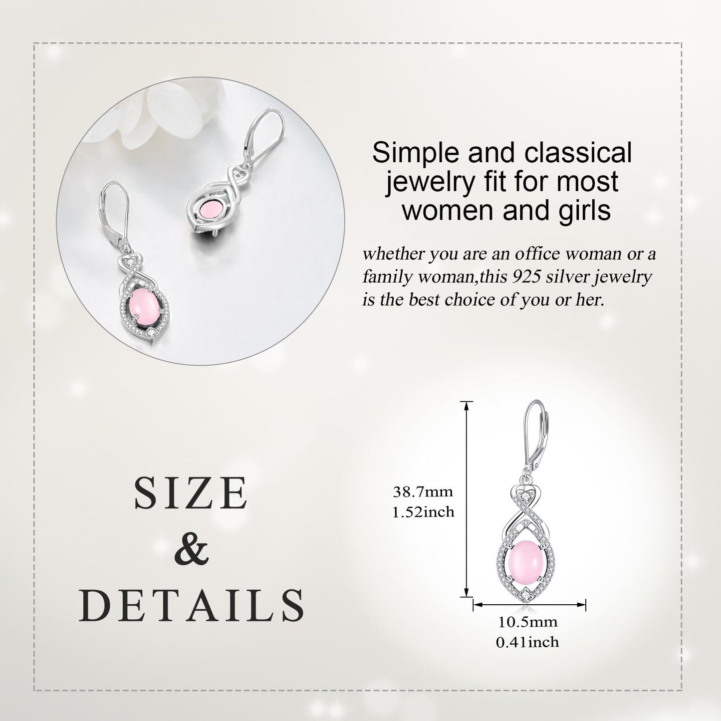 Pink Drop Earrings Sterling Silver Infinity Leverback Boho Earrings Pink Stone Dangle Earrings Jewelry Christmas Gifts For Women