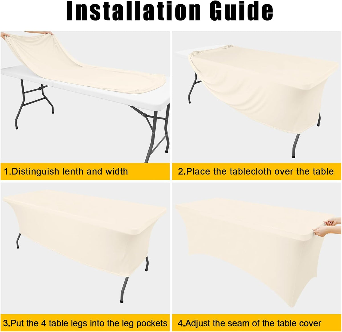 Smiry 2 Pack Spandex Table Cloth 8FT, Elastic Fitted Stretch Tablecloths, Washable and Wrinkle Free Rectangular Patio Table Cover for Outdoor, Wedding, Banquet & Parties (Beige, 96Lx30Wx30H Inch)