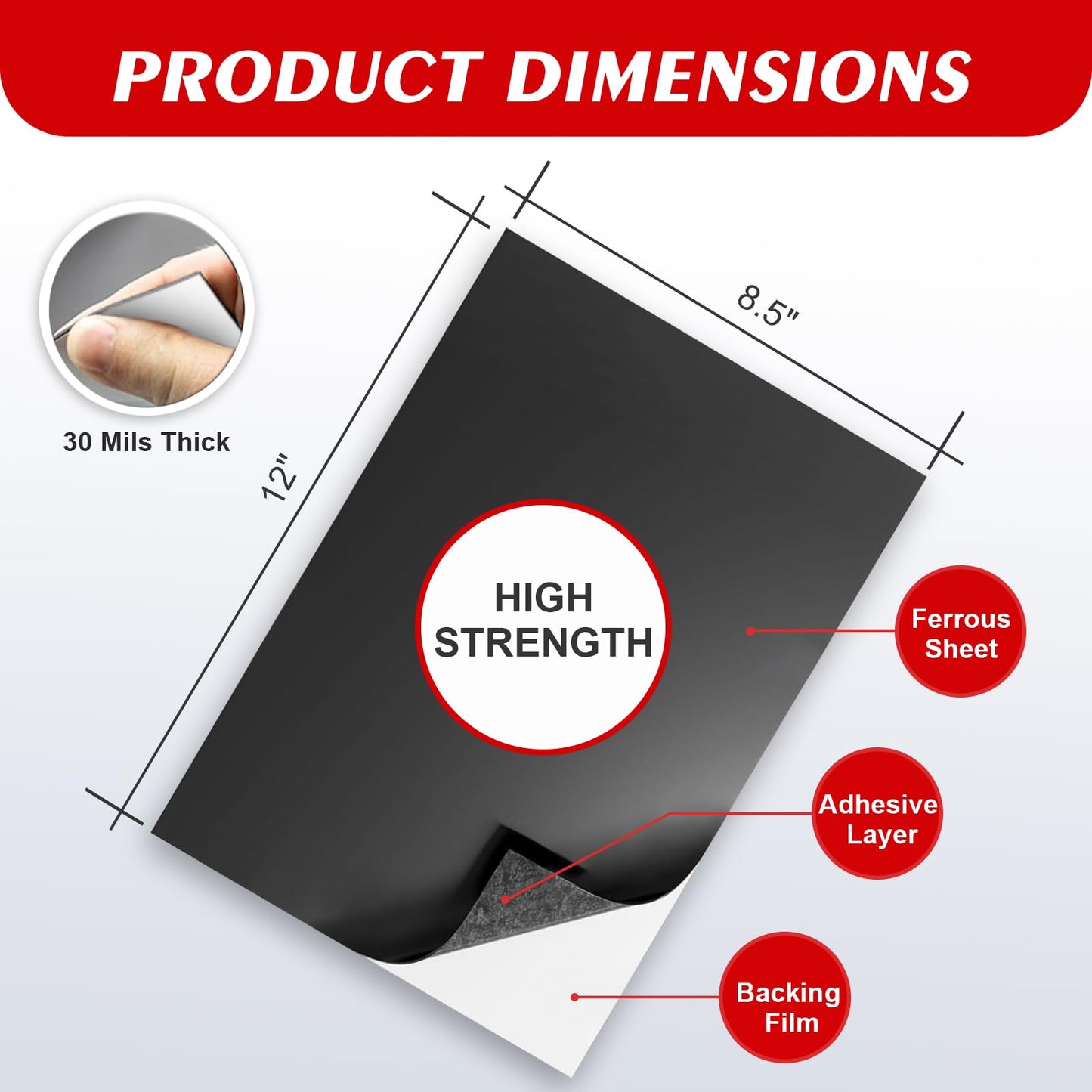 Thaibear Metal Sheets for Magnets, 6 Pack Magnetic Receptive Sheeting with Adhesive Backing, 8.5"x12", 30 Mil Thick, Flexible Rubber Sheet Iron for Craft and Magnetic Miniatures Storage