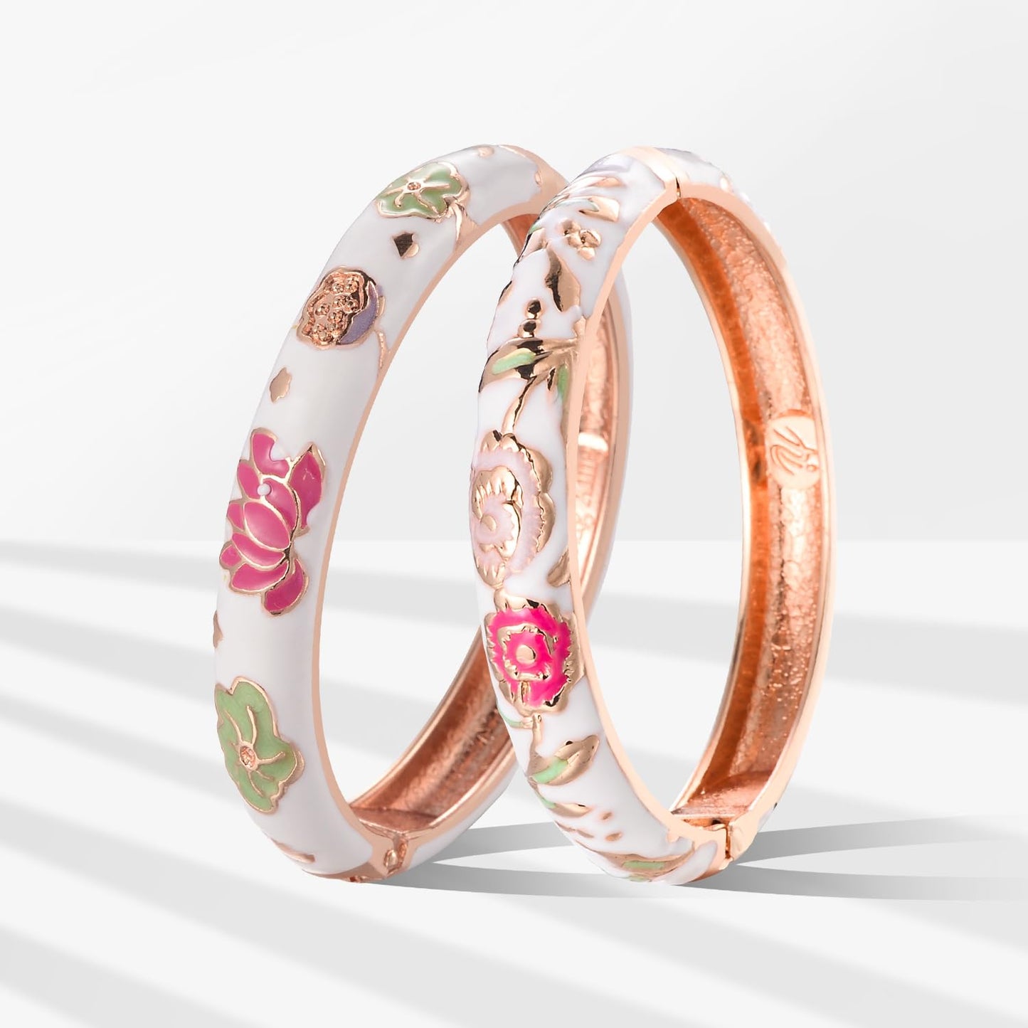 UJOY Bangles Bracelets Gorgeous Enameled Butterfly Flower Cloisonne Plated Indian Jewelry Sets Box for Womens Gift 55A35-55A106 White