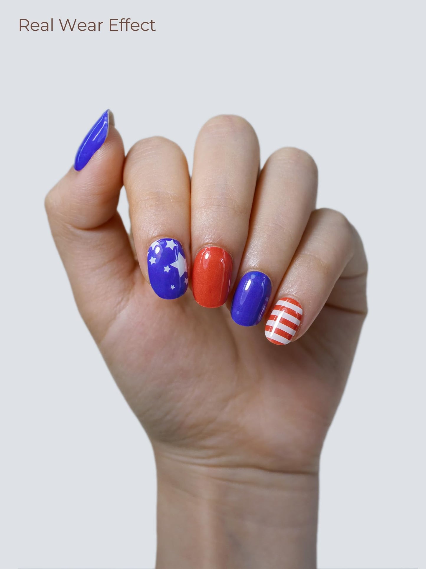 Beaolata Real Gel Nail Strips (No UV Light Needed) - 44Pcs Salon Quality Nail Stickers - Long Lasting Polish Wraps for Women, Easy Apply & Remove (Independence Day)
