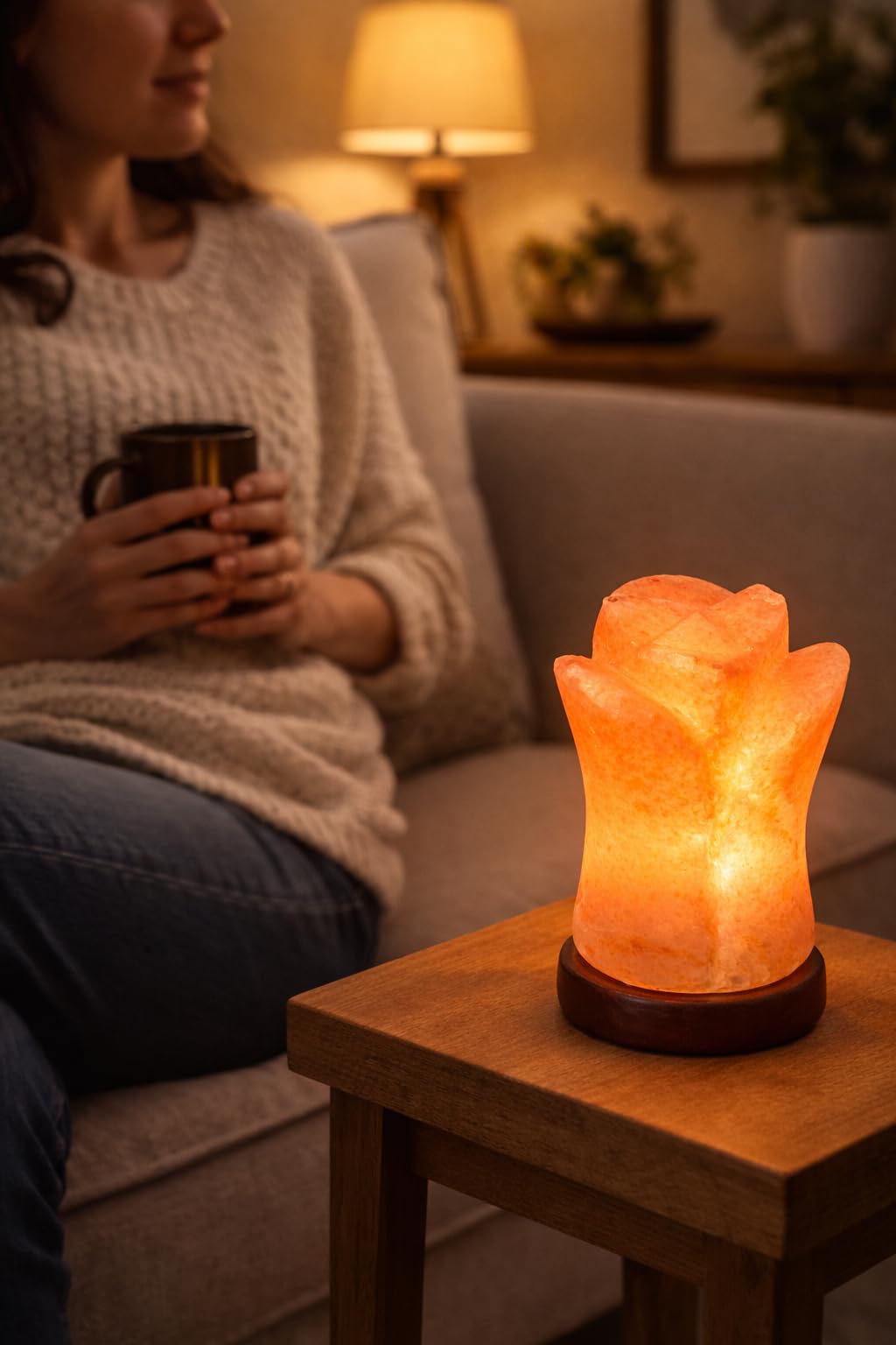 NatureBoost HL Himalayan Pink Salt Flower Shape lamp Wooden Base with dimmer Switch and a Pair of 15W Bulbs. Unique Gift Idea