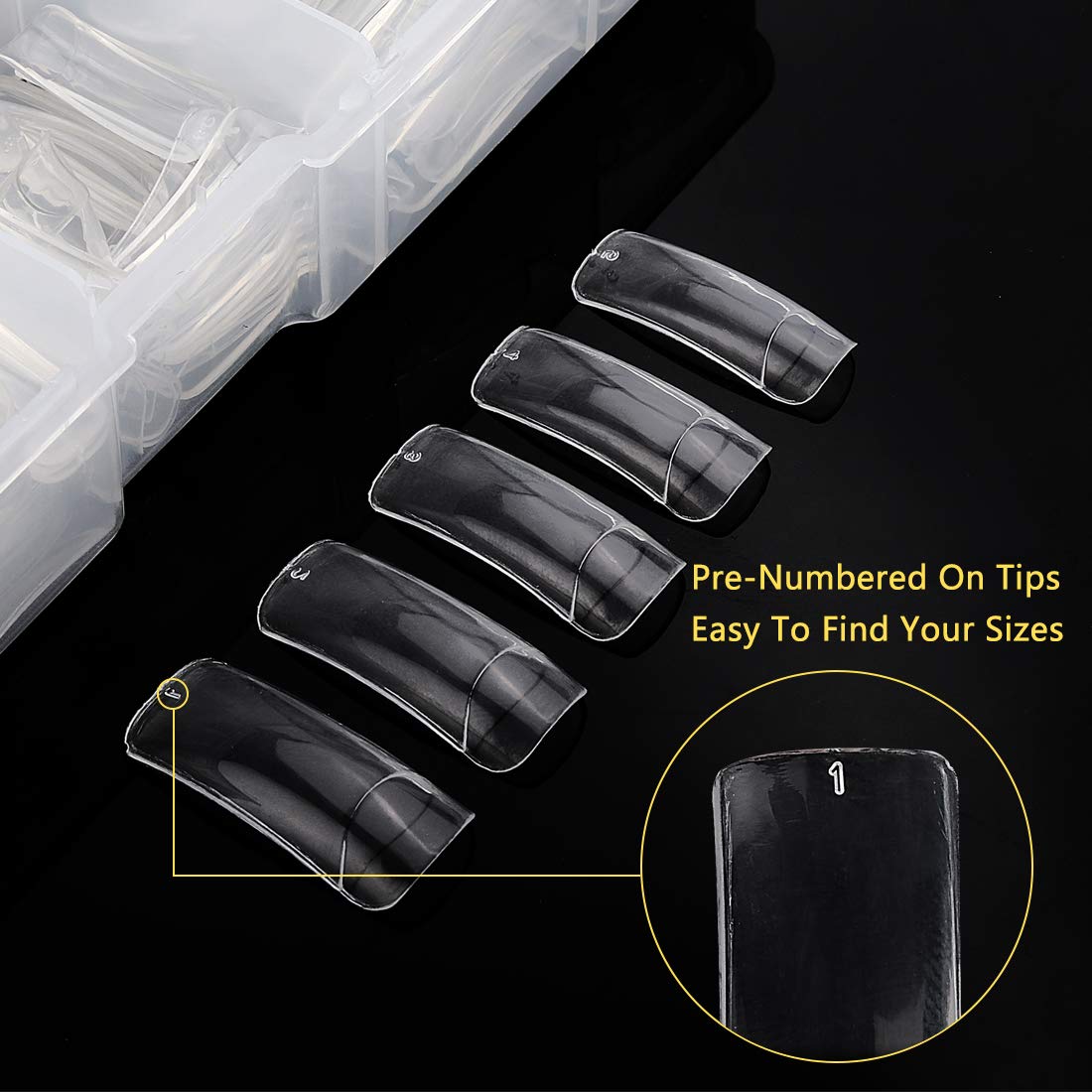 Yokilly 1000PCS Square Nail Tips and Glue, Clear Natural False Acrylic Nail Tips, Half Cover 10 Sizes French Artificial Nail Tips Manicure with Nail Clipper, Nail Files and Glue for Dip Powder
