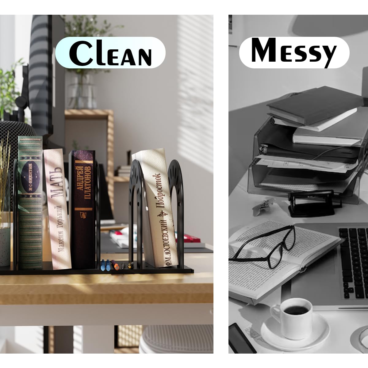 Adjustable Binder Holder for Desk — Expandable Vertical File Organizer,No-Tip Design, Holds 3-Ring Binders, Books & Folders,Home Office & Classroom Storage (Black)