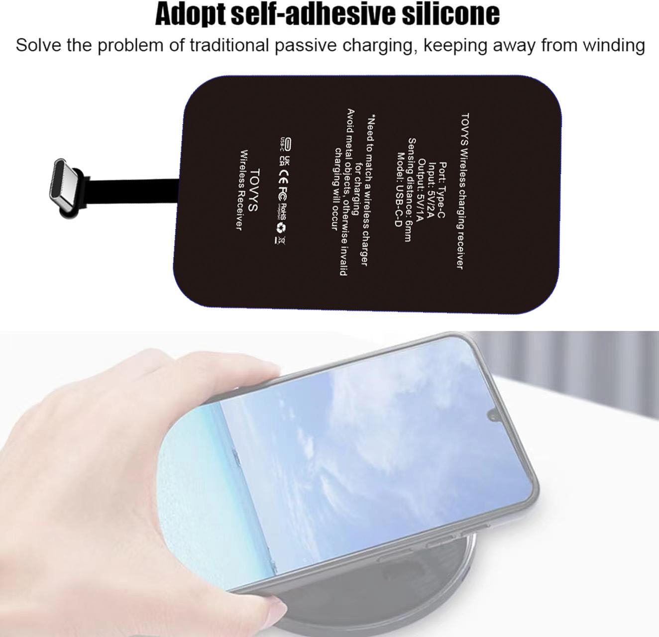 Wireless Charging Receiver and Adapter, Qi Wireless Charger Receiver Module, Suitable for Google Pixel 3A XL, Samsung Galaxy A13/A14/A15/A42, LG, and Other USB-C Phones.
