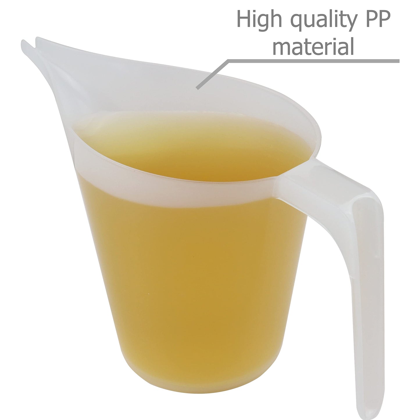 EIKS Plastic Funnel Pitcher Measuring Cup with Long Spout for Filling Muffin Pans, Baking Molds, Salt Shakers, Pancake Batter, Watering Plants (2-Pack 1000ml + 2-Pack 500ml)