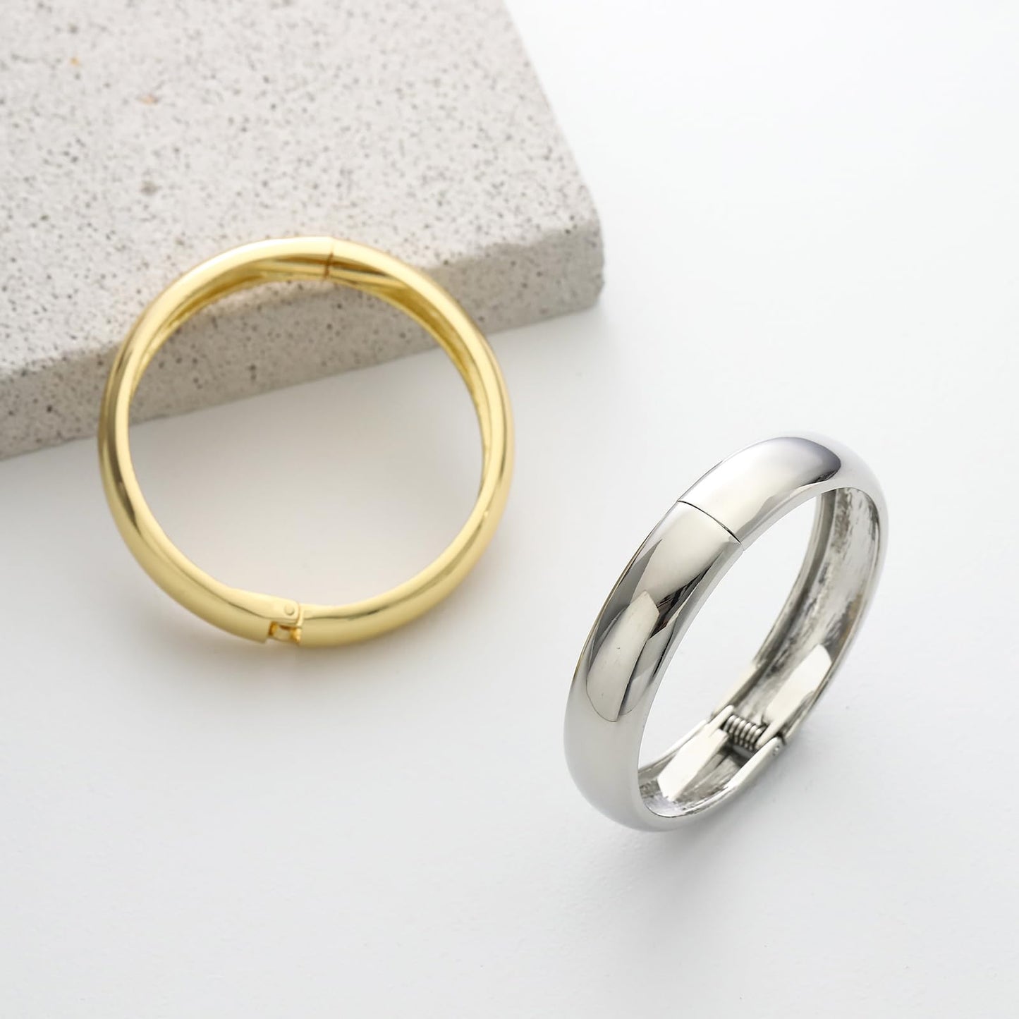 AYWFCBF 14K Gold Plated Chunky Bracelets for Women | Bold Dome Bangles | Trendy Hinged Cuff Open Wide Chunky Gold Bracelet Stack | Arm Cuff Jewelry for Women | 2-Pack Bangles