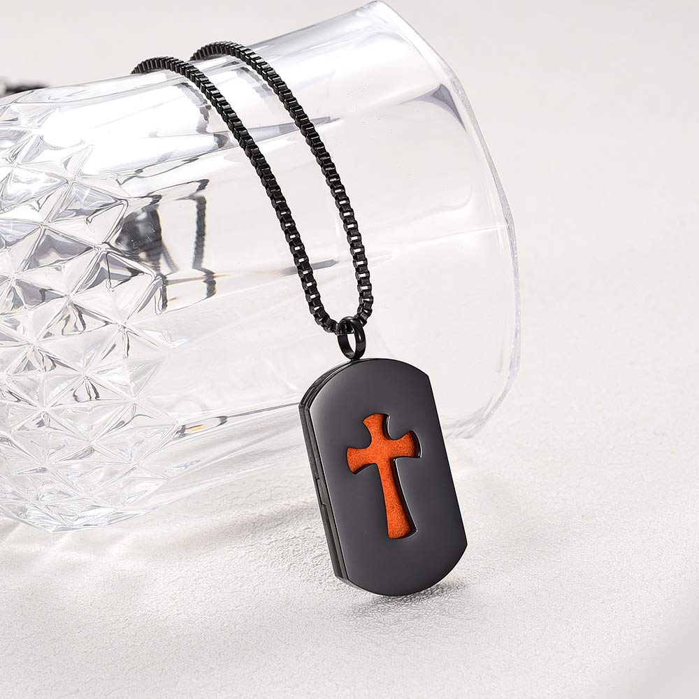 mingkejw Cross Essential Oil Diffuser Necklace Aromatherapy Pendant Locket Jewelry Stainless Steel Perfume Necklace| 22 Adjustable Chain| 12 Refill Pads| Gift Box