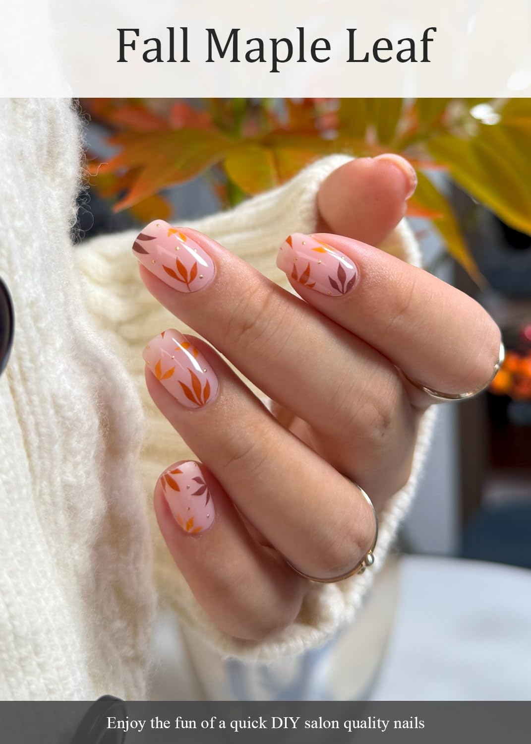 AutyaMee Semi Cured Gel Nail Strips (Fall Maple Leaf), Autumn Brown, 20 Pcs Gel Nail Wraps, Stickers, UV Light Required, Salon Quality, Long Lasting